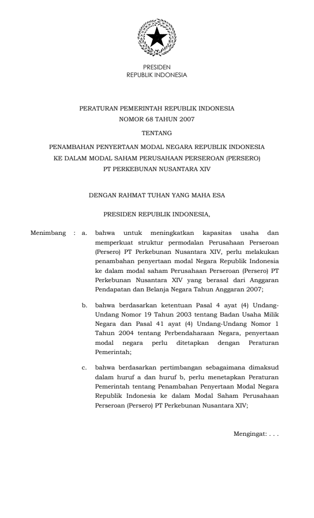 Peraturan Pemerintah Nomor 68 Tahun 2007
