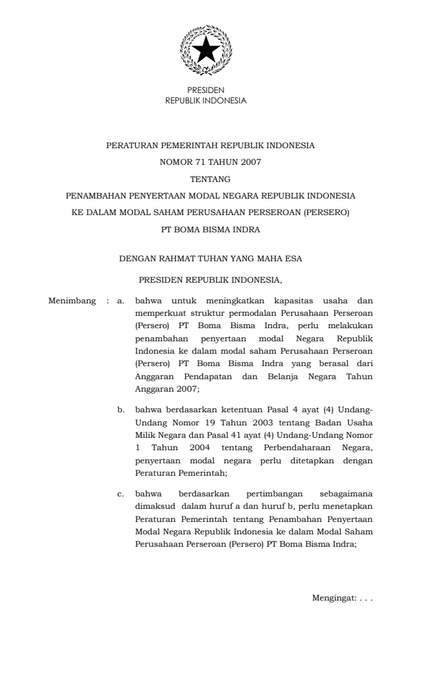 Peraturan Pemerintah Nomor 71 Tahun 2007