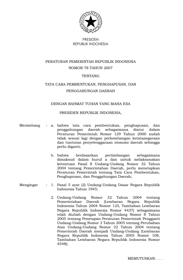 Peraturan Pemerintah Nomor 78 Tahun 2007