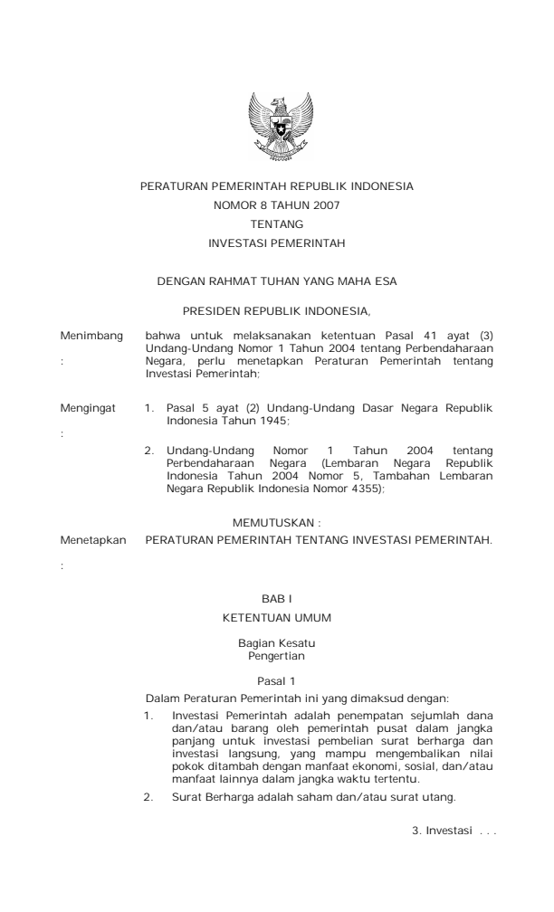 Peraturan Pemerintah Nomor 8 Tahun 2007