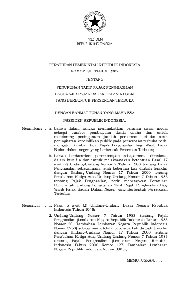 Peraturan Pemerintah Nomor 81 Tahun 2007