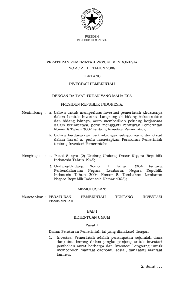 Peraturan Pemerintah Nomor 1 Tahun 2008