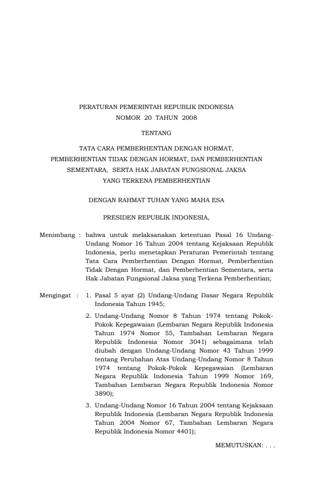 Peraturan Pemerintah Nomor 20 Tahun 2008