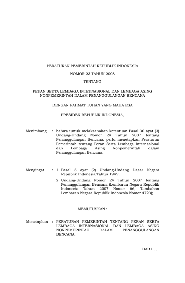 Peraturan Pemerintah Nomor 23 Tahun 2008