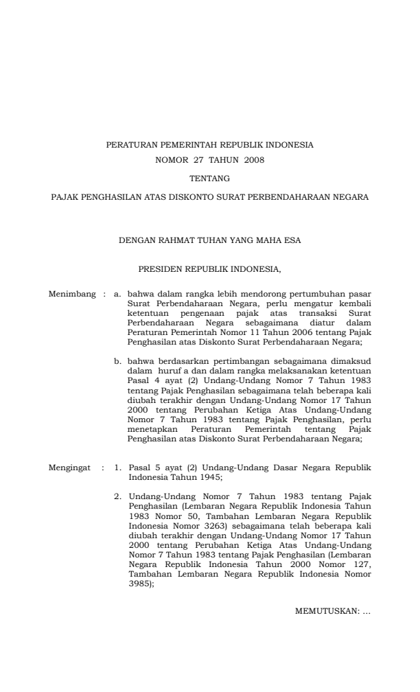 Peraturan Pemerintah Nomor 27 Tahun 2008