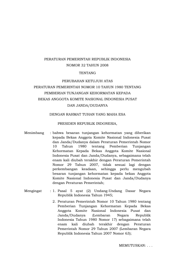 Peraturan Pemerintah Nomor 32 Tahun 2008