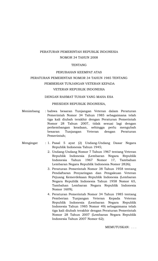 Peraturan Pemerintah Nomor 34 Tahun 2008