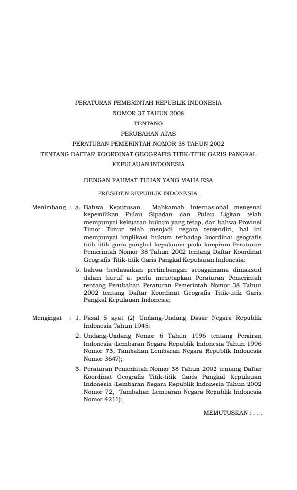 Peraturan Pemerintah Nomor 37 Tahun 2008