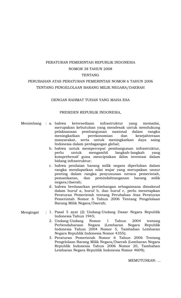 Peraturan Pemerintah Nomor 38 Tahun 2008