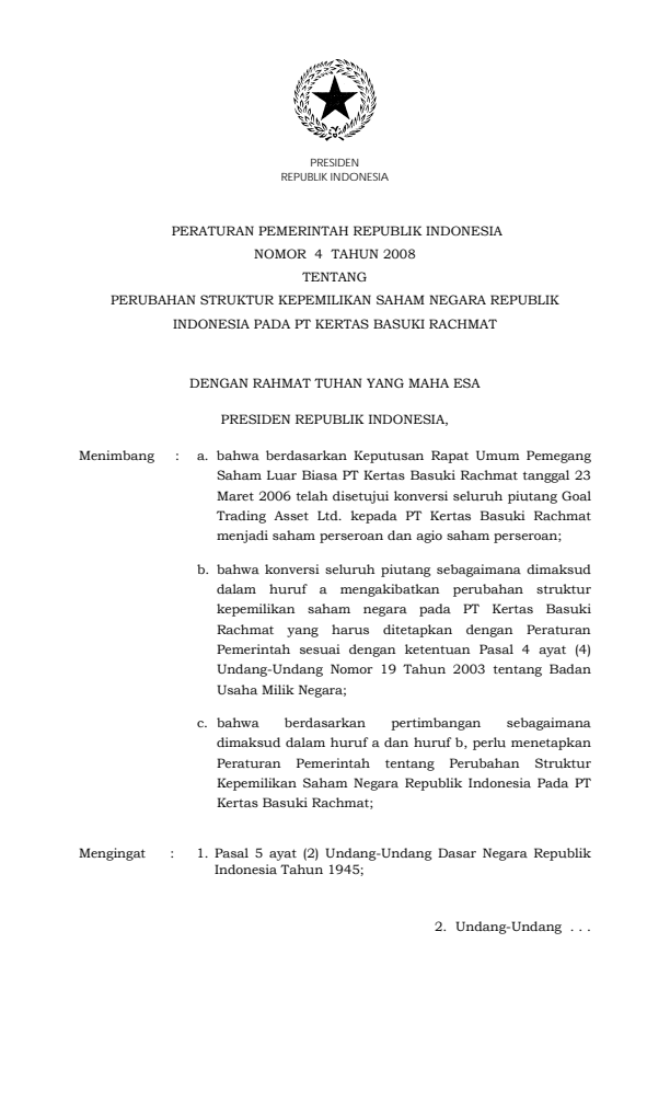 Peraturan Pemerintah Nomor 4 Tahun 2008