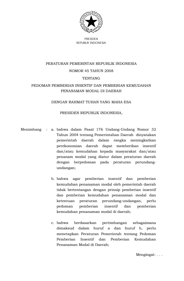 Peraturan Pemerintah Nomor 45 Tahun 2008