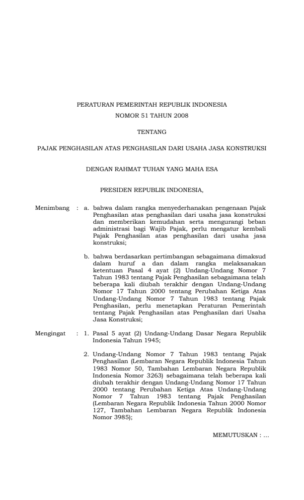 Peraturan Pemerintah Nomor 51 Tahun 2008