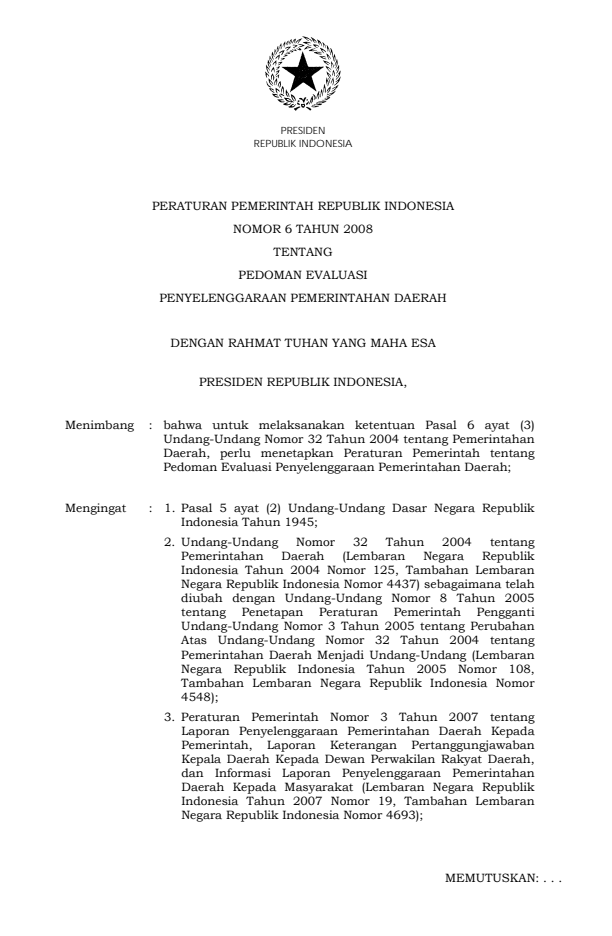 Peraturan Pemerintah Nomor 6 Tahun 2008