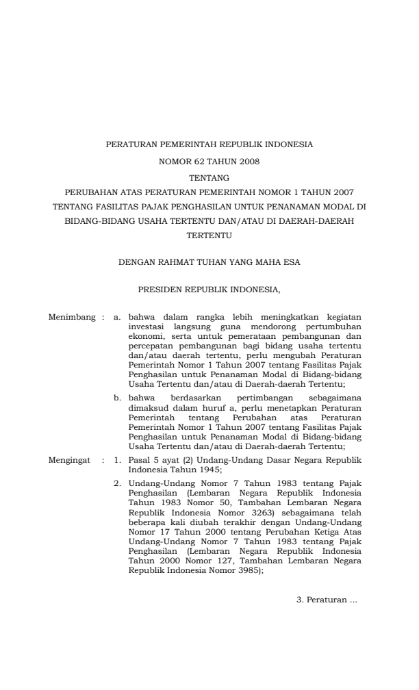 Peraturan Pemerintah Nomor 62 Tahun 2008