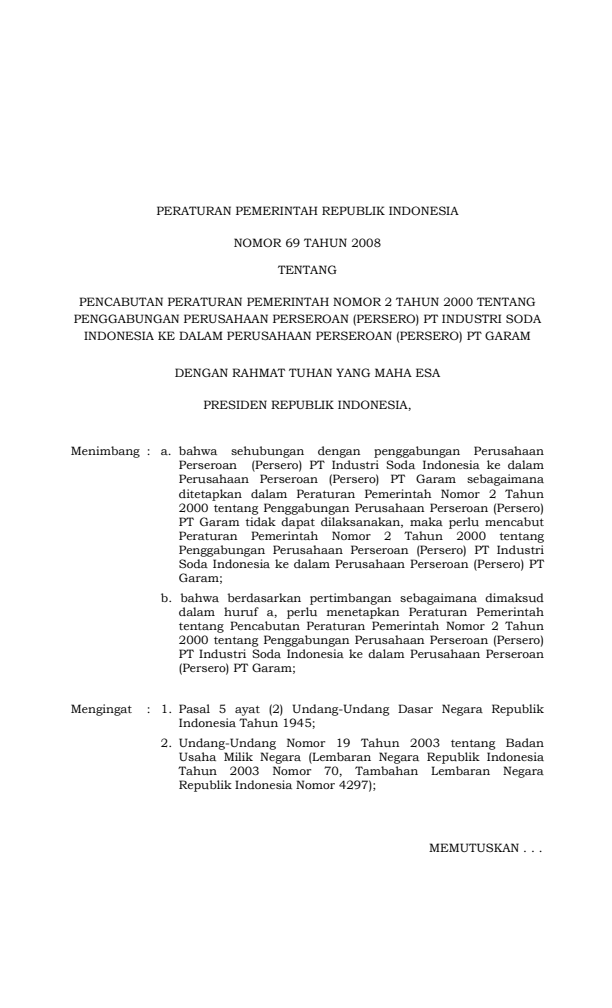 Peraturan Pemerintah Nomor 69 Tahun 2008