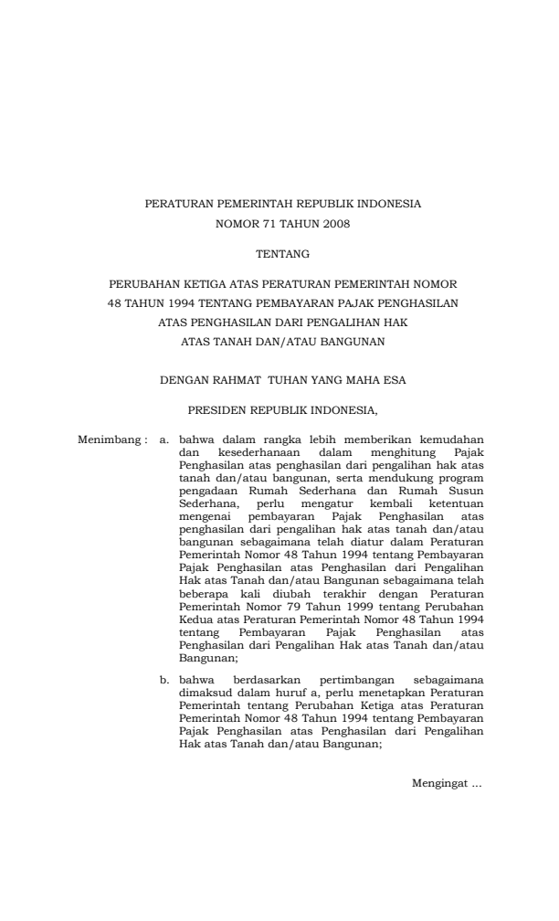 Peraturan Pemerintah Nomor 71 Tahun 2008