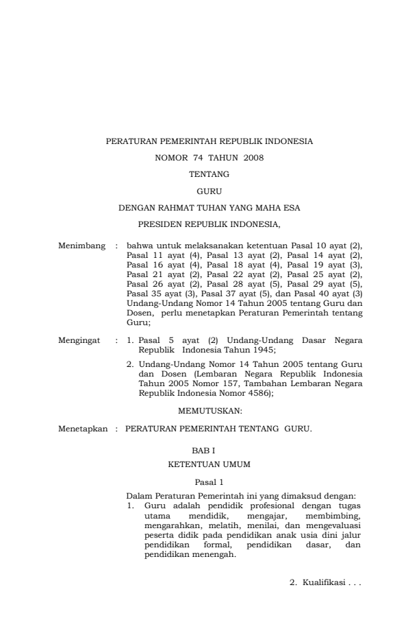 Peraturan Pemerintah Nomor 74 Tahun 2008