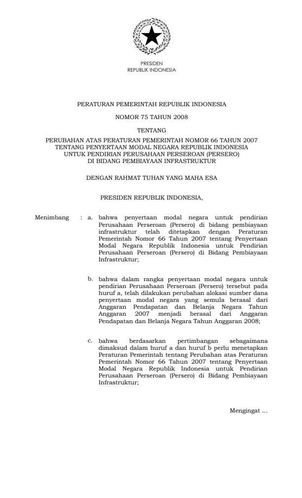 Peraturan Pemerintah Nomor 75 Tahun 2008