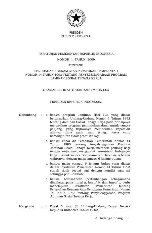 Peraturan Pemerintah Nomor 1 Tahun 2009