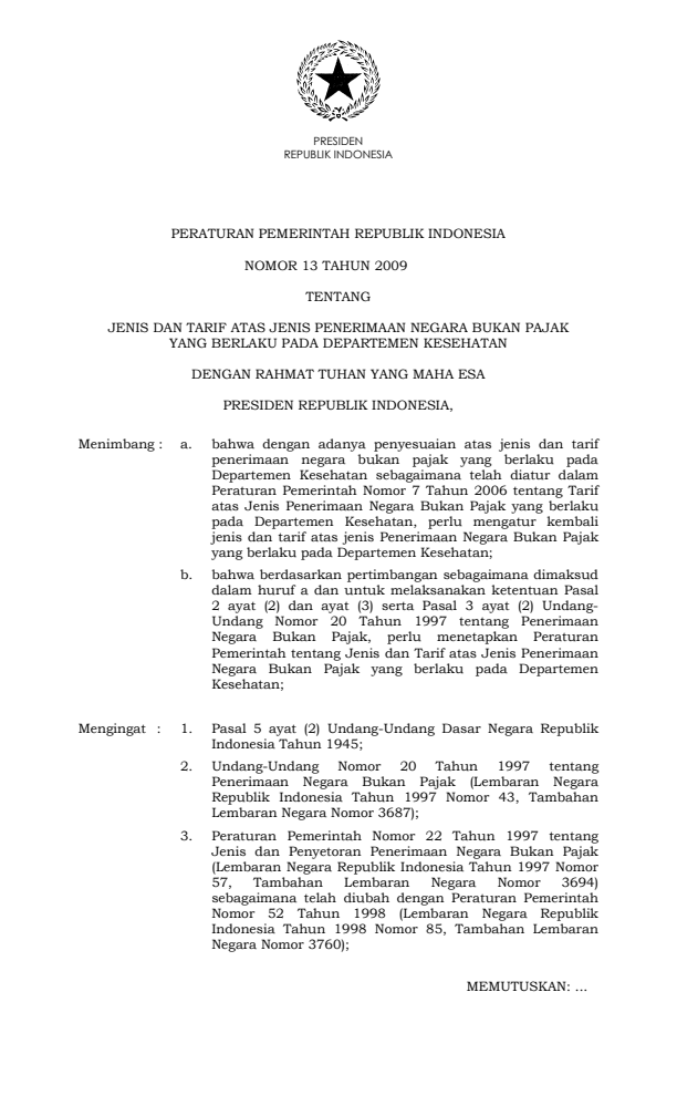 Peraturan Pemerintah Nomor 13 Tahun 2009