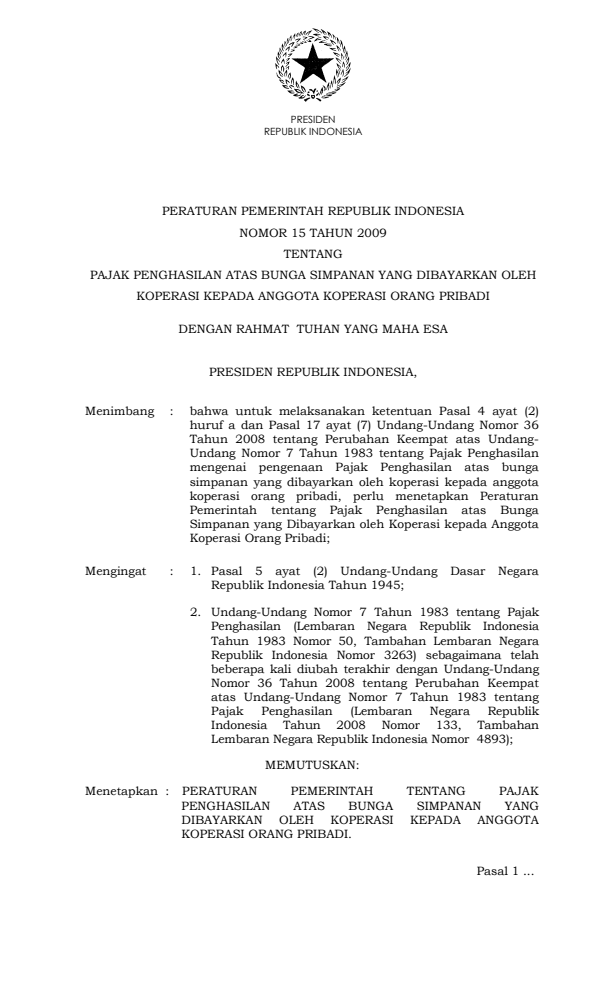 Peraturan Pemerintah Nomor 15 Tahun 2009