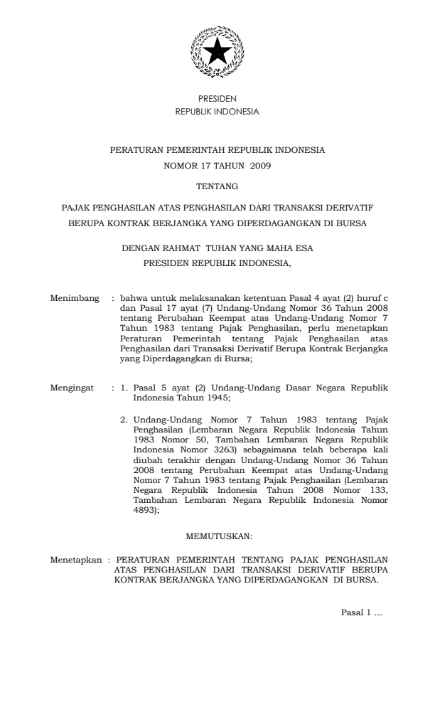 Peraturan Pemerintah Nomor 17 Tahun 2009