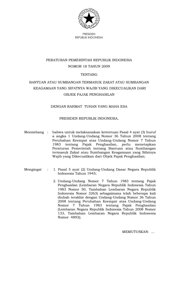 Peraturan Pemerintah Nomor 18 Tahun 2009