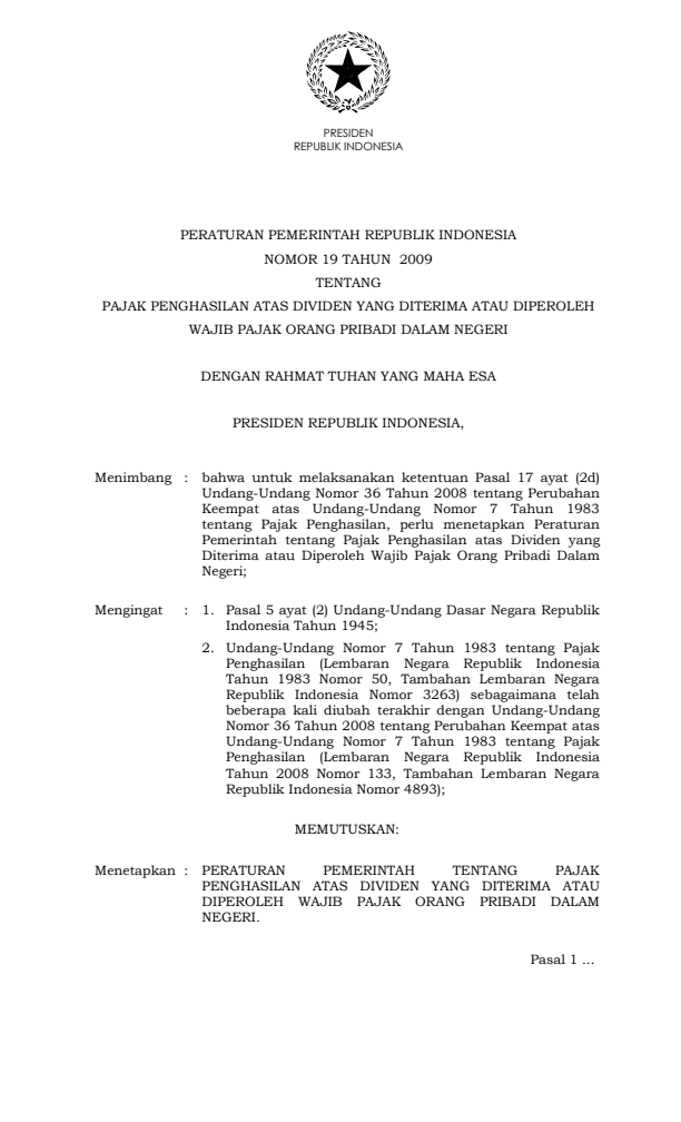 Peraturan Pemerintah Nomor 19 Tahun 2009