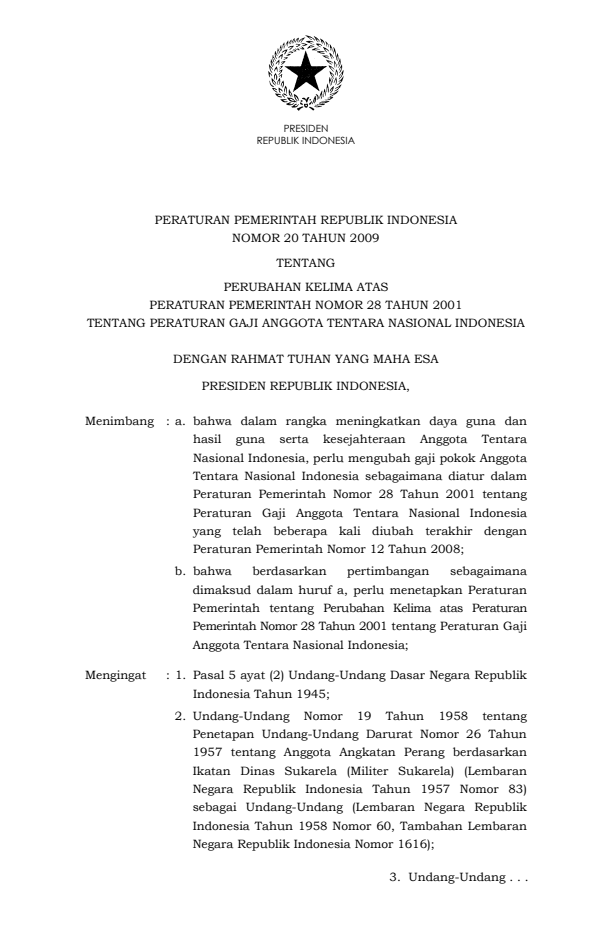 Peraturan Pemerintah Nomor 20 Tahun 2009