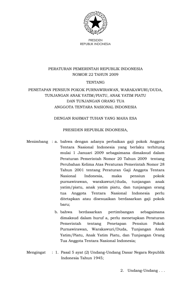 Peraturan Pemerintah Nomor 22 Tahun 2009