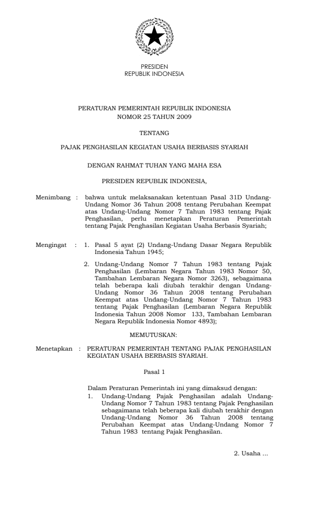 Peraturan Pemerintah Nomor 25 Tahun 2009