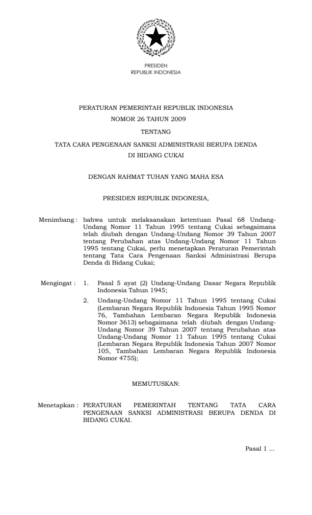 Peraturan Pemerintah Nomor 26 Tahun 2009