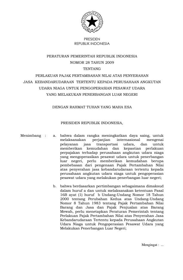 Peraturan Pemerintah Nomor 28 Tahun 2009