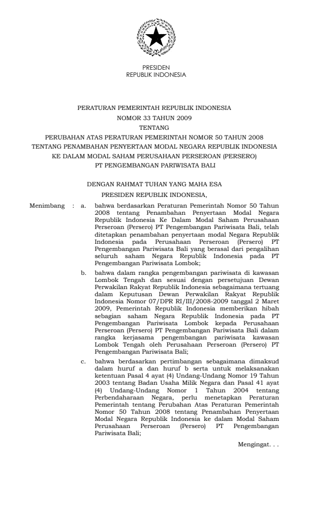 Peraturan Pemerintah Nomor 33 Tahun 2009