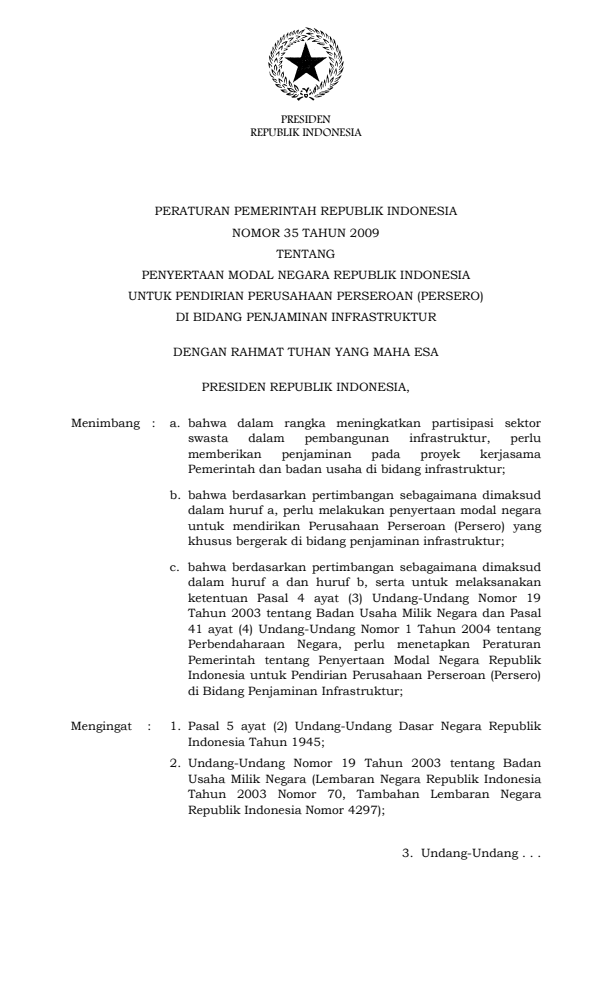 Peraturan Pemerintah Nomor 35 Tahun 2009