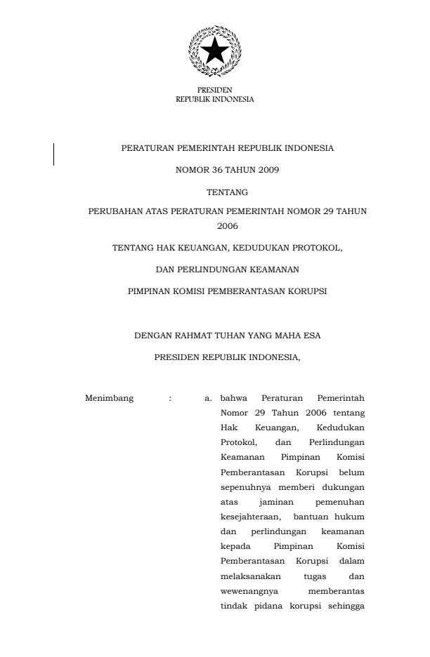 Peraturan Pemerintah Nomor 36 Tahun 2009