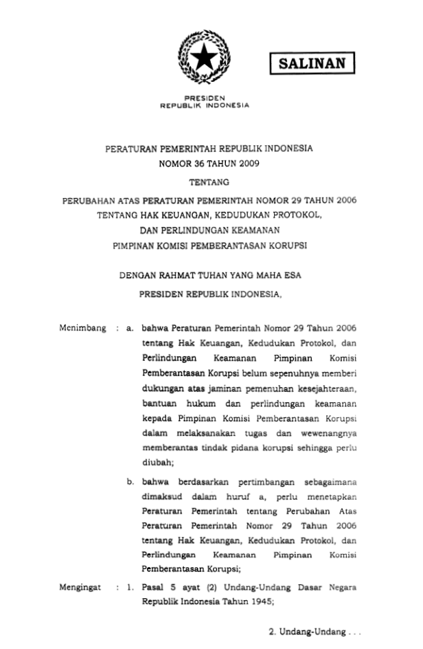 Peraturan Pemerintah Nomor 36 Tahun 2009