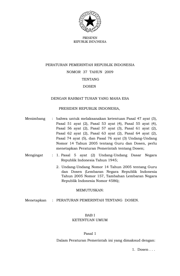 Peraturan Pemerintah Nomor 37 Tahun 2009