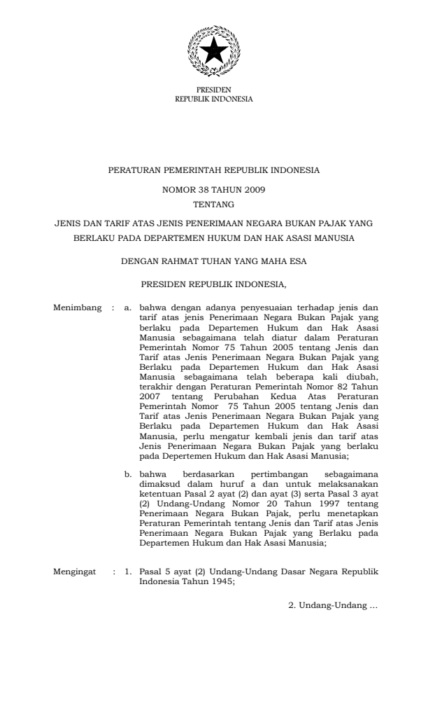 Peraturan Pemerintah Nomor 38 Tahun 2009