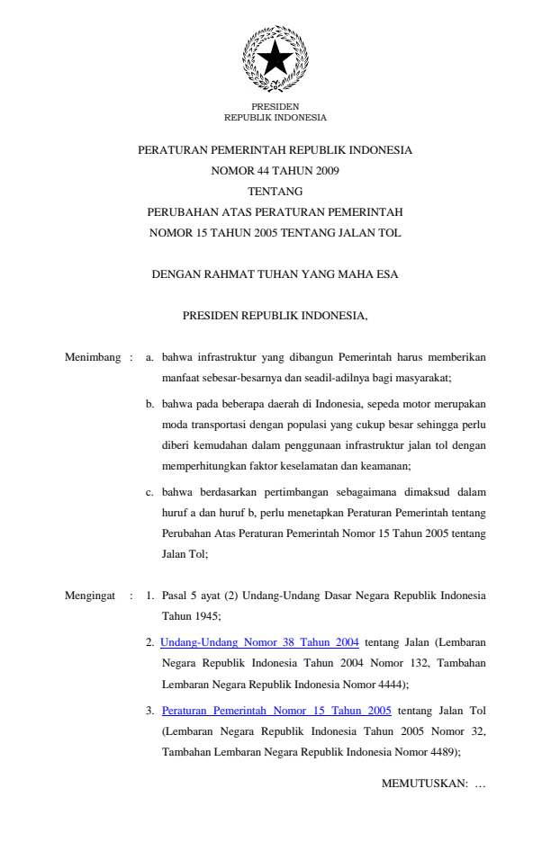 Peraturan Pemerintah Nomor 44 Tahun 2009