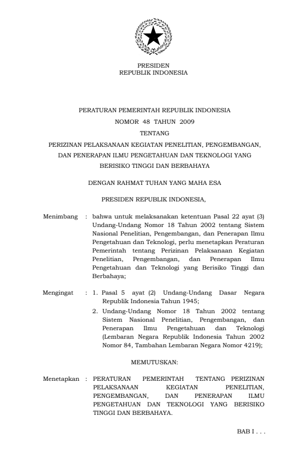Peraturan Pemerintah Nomor 48 Tahun 2009