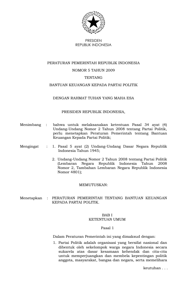 Peraturan Pemerintah Nomor 5 Tahun 2009