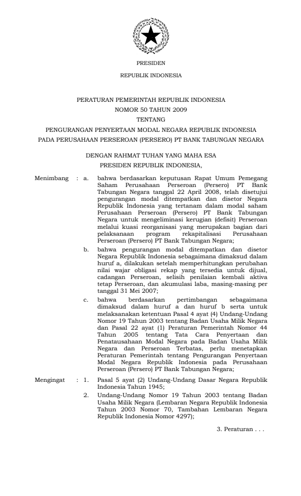 Peraturan Pemerintah Nomor 50 Tahun 2009