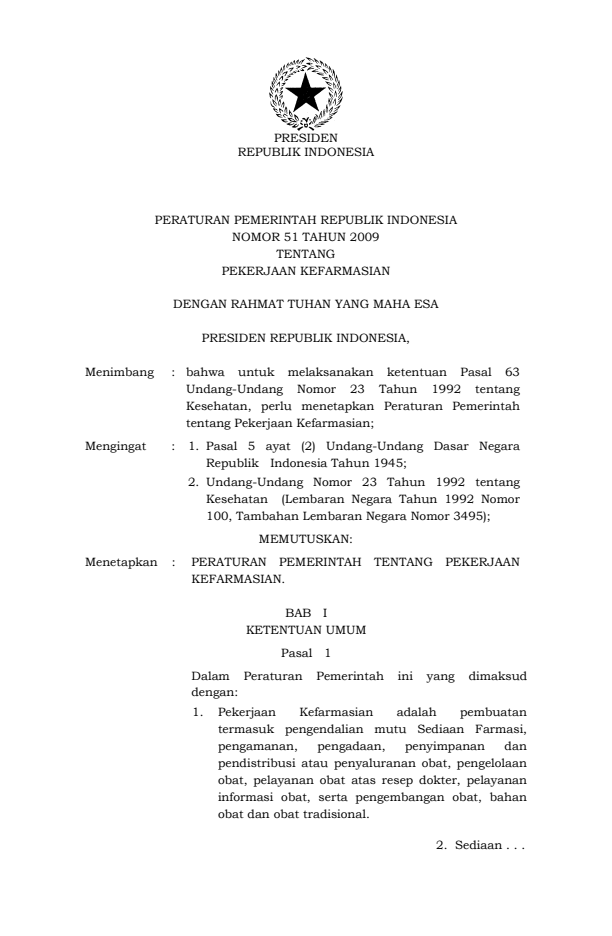 Peraturan Pemerintah Nomor 51 Tahun 2009