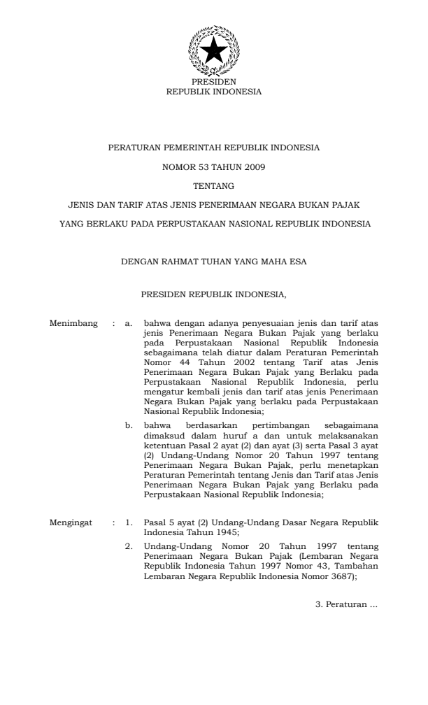 Peraturan Pemerintah Nomor 53 Tahun 2009