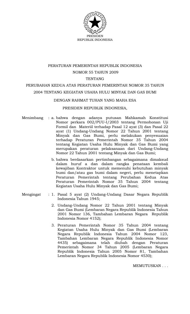 Peraturan Pemerintah Nomor 55 Tahun 2009