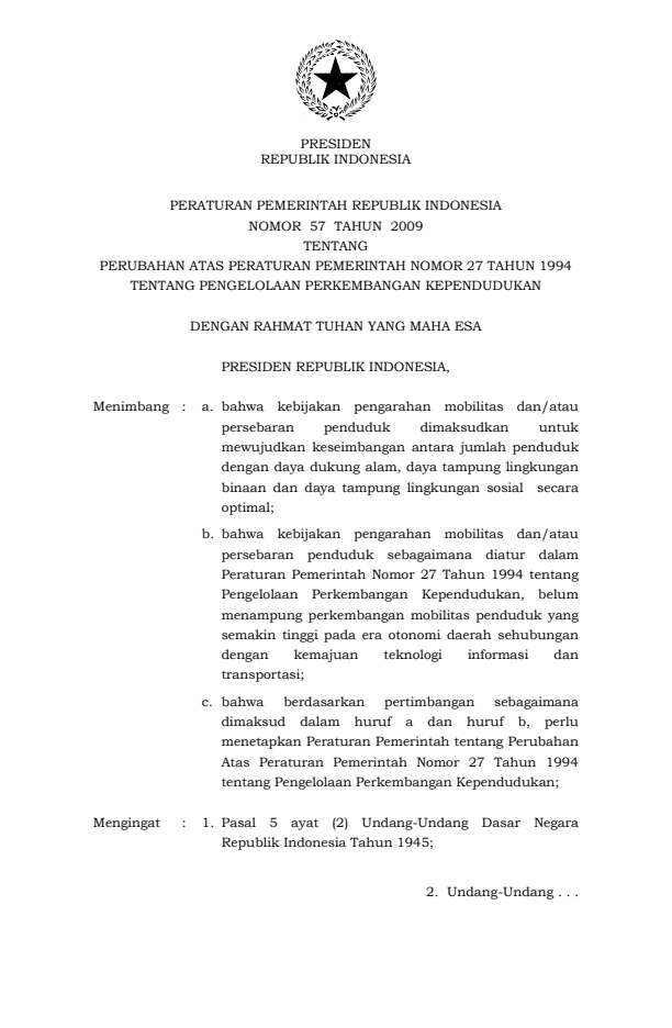 Peraturan Pemerintah Nomor 57 Tahun 2009