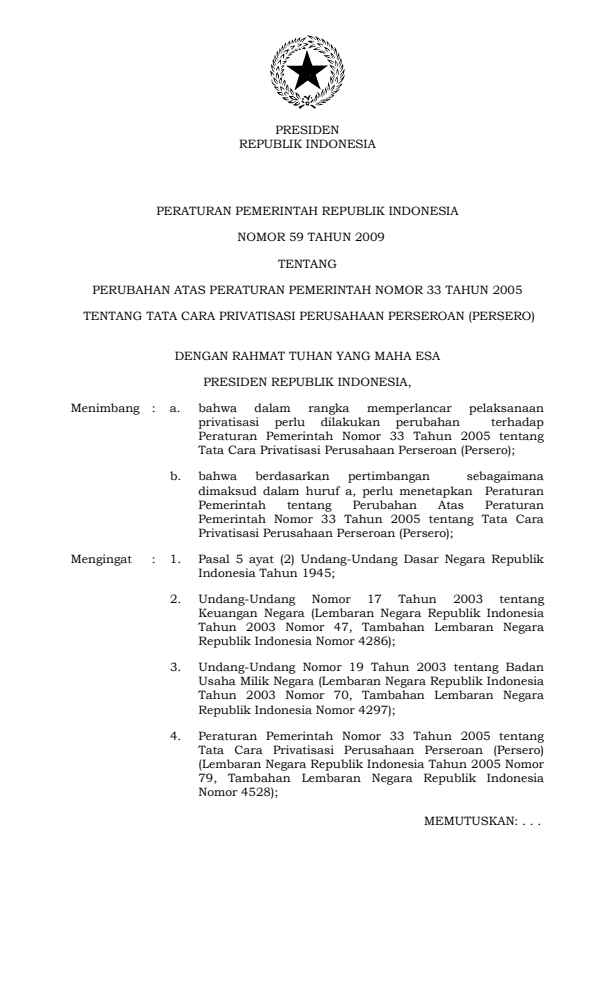 Peraturan Pemerintah Nomor 59 Tahun 2009