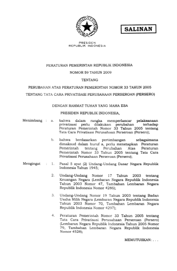 Peraturan Pemerintah Nomor 59 Tahun 2009