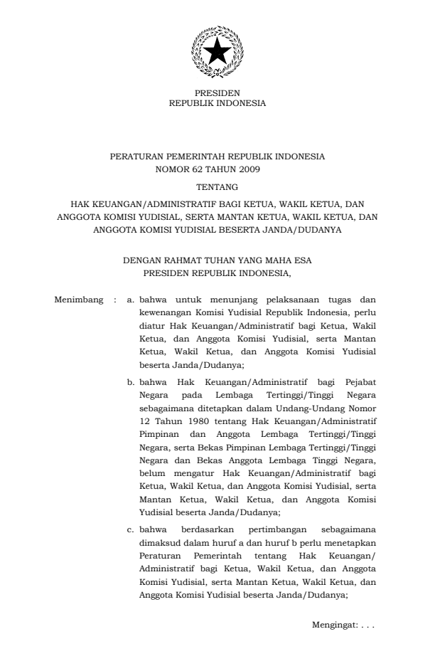 Peraturan Pemerintah Nomor 62 Tahun 2009